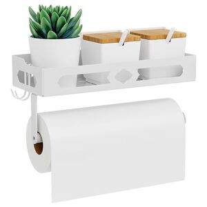 NIB Wall Mounted White Spice Rack Organizer with Paper Towel Holder
